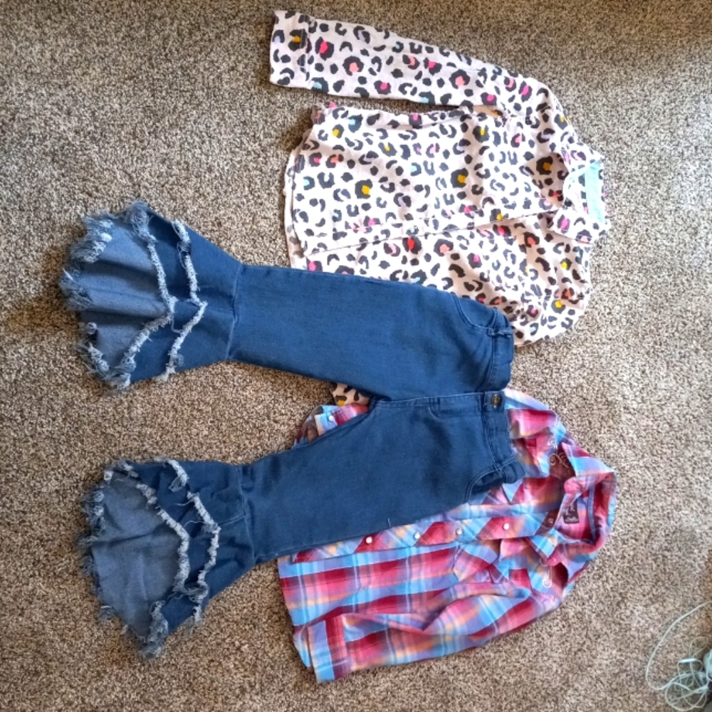 2 button downs, 1 pair of kids jeans